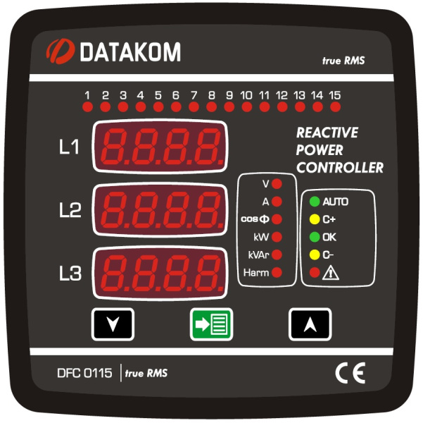 DATAKOM DFC-0115 Контроллер компенсации реактивной мощности (12 шагов), 144x144 мм