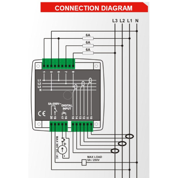 DATAKOM DKM-405 Анализатор электросети, 170-275V питание, 96x96 мм, доп вход/выход