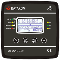 DATAKOM DFC-0124 Контроллер компенсации реактивной мощности, 128x64 ч/б дисплей,144x144 мм, 24 шага + RS485 + SVC