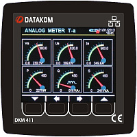 DATAKOM DKM-411 DC, Анализатор электрической сети, 96x96 мм, 3.5” цветной TFT дисплей, Ethernet, USB/Host, USB/Device, RS485, RS232, 2-дискретных входа, 2-дискретных выхода с источником питания постоянного тока