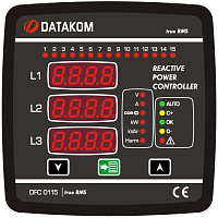 DATAKOM DFC-0115 Контроллер компенсации реактивной мощности (12 шагов, gen, alm, 485) 144x144 мм