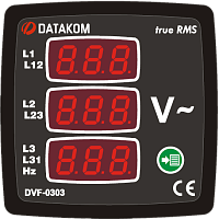 DATAKOM DVF-0303 Вольтметр-частотомер, 3 фазы, 72x72 мм, 3 дисплея