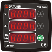 DATAKOM DM-0301 Мультиметр, 170-275V питание, 1 фаза, 72x72 мм, 3 дисплея
